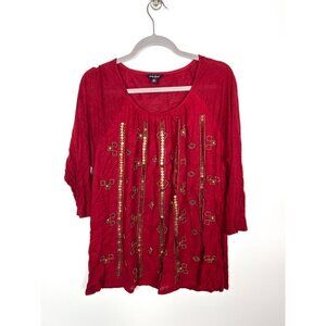 Lucky brand embellished red top‎